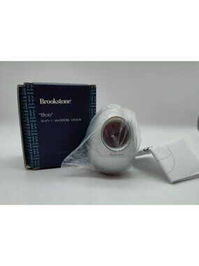 Brookstone Bob 5-In-1 Wobble Clock, Silver, New In Box, Alarm Snooze Temp Date